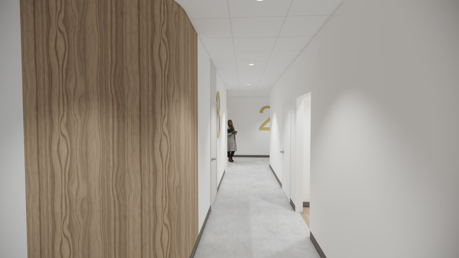 Rendu 3D de la circulation vers les salles de traitement, clinique dentaire à Québec
